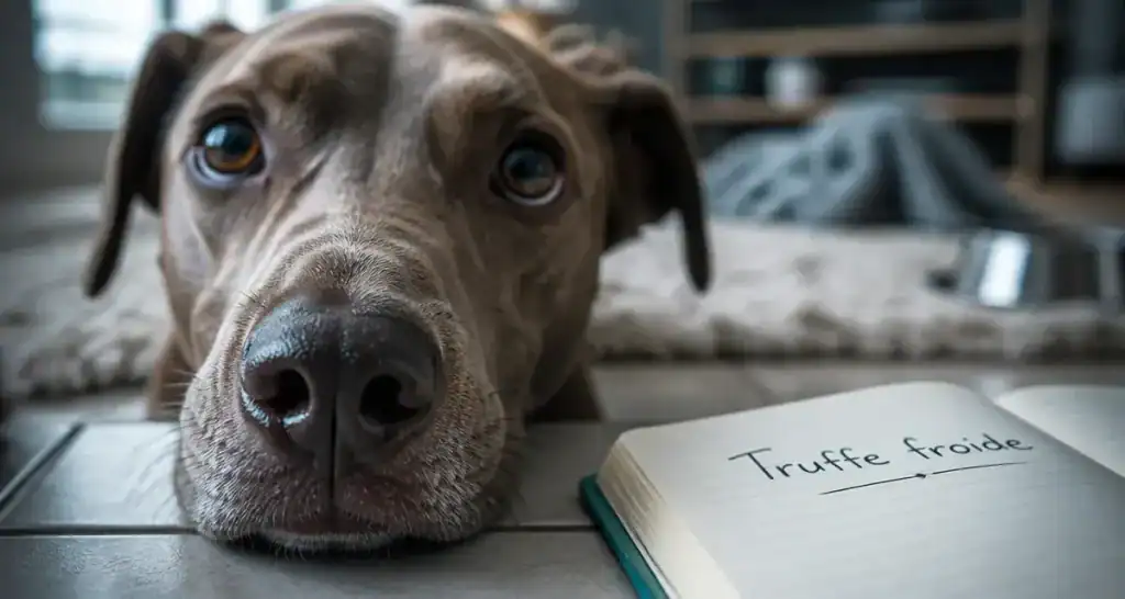Chien truffe froide : truffe humide et fraîche près du carrelage froid