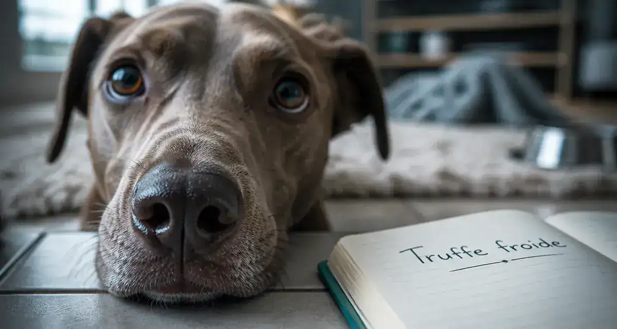 Chien truffe froide : truffe humide et fraîche près du carrelage froid