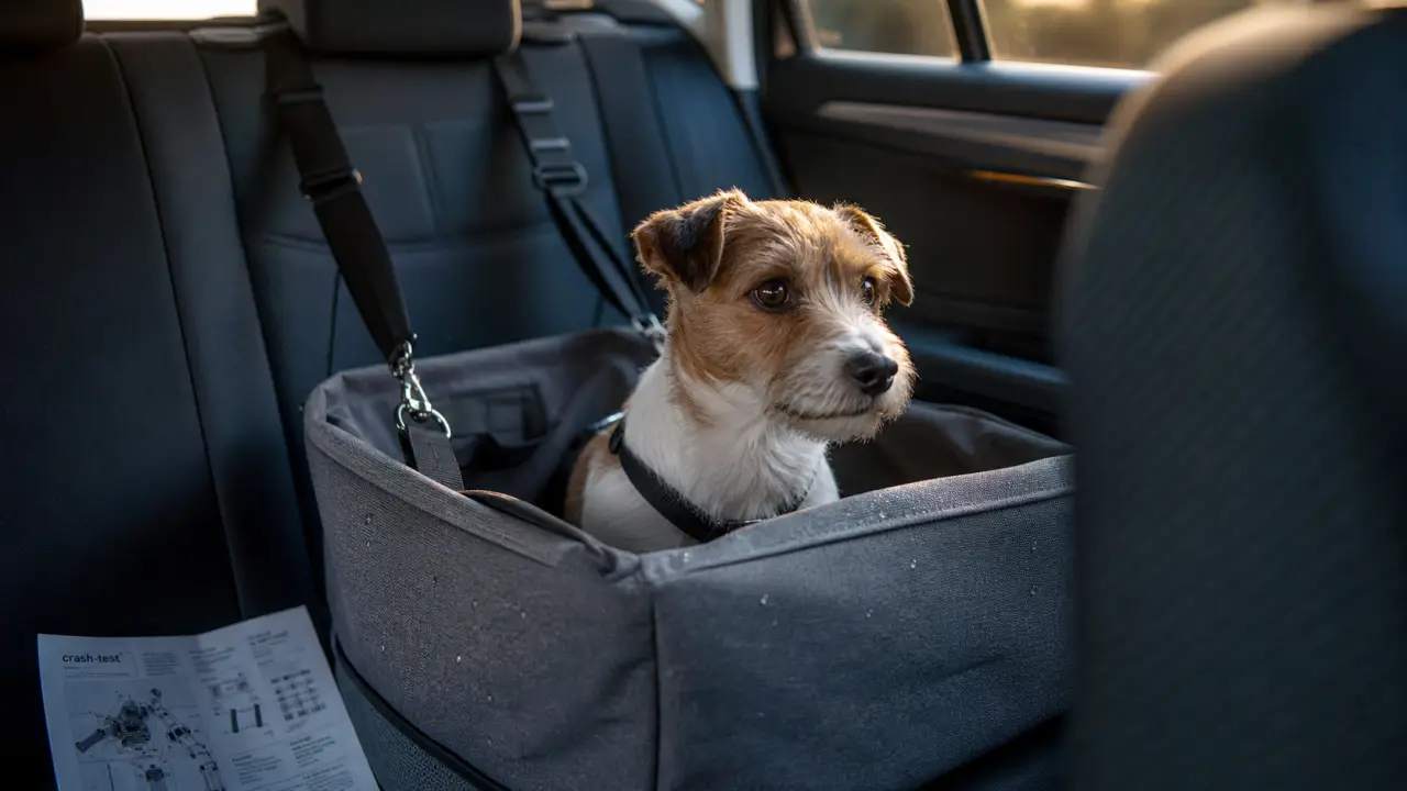 Siège auto pour chien en voiture : fixation ceinture et Isofix pour sécurité