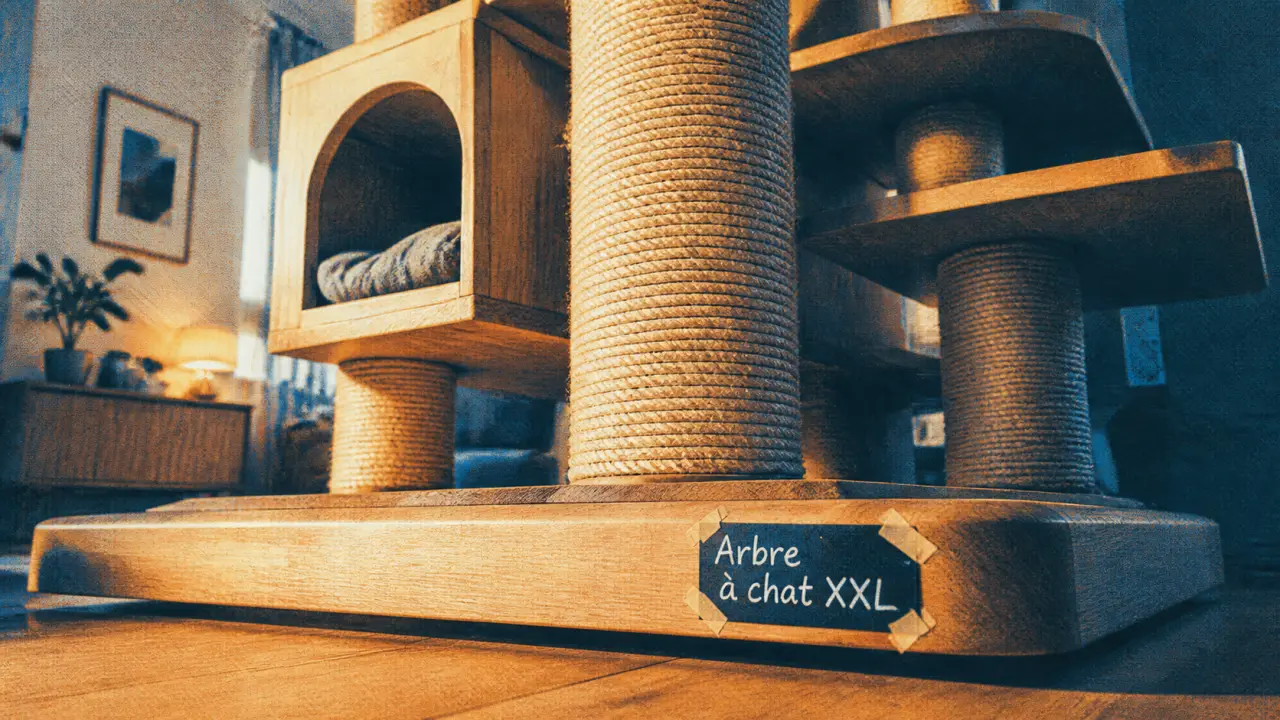 arbre à chat pour gros chat XXL, base lestée et plateformes larges près du mur