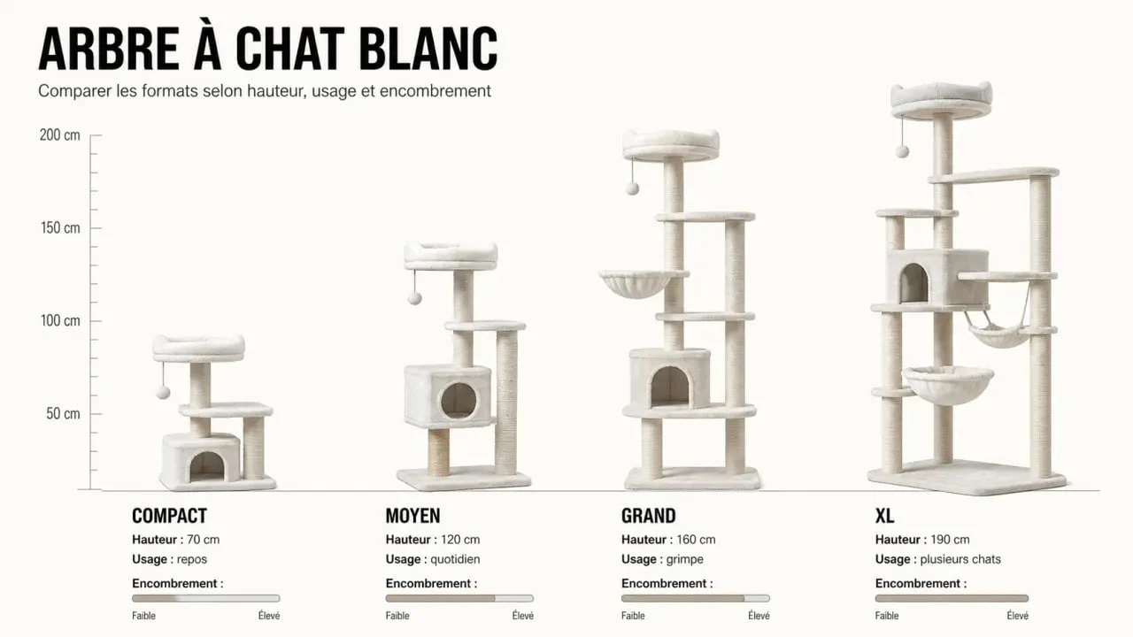 Arbre a chat blanc comparatif des formats et hauteurs pour choisir selon l’espace