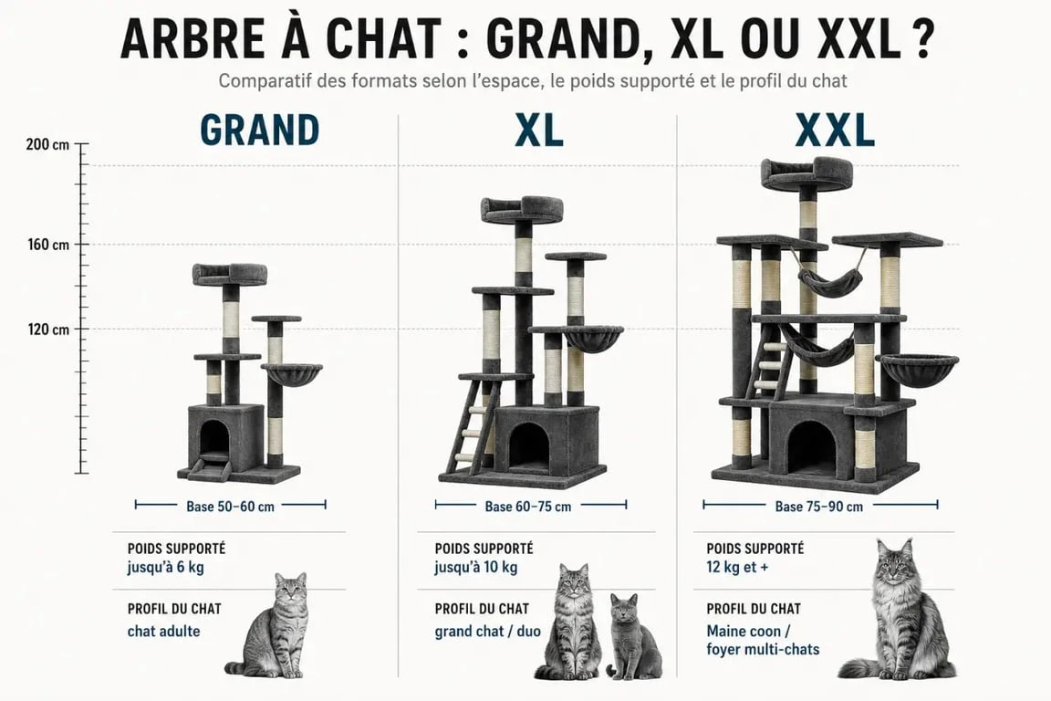 Arbre a chat grand comparatif des formats grand XL et XXL avec critères de taille et stabilité
