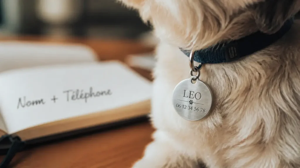 Nom, coordonnées, matière, taille : une médaille chien lisible et confortable