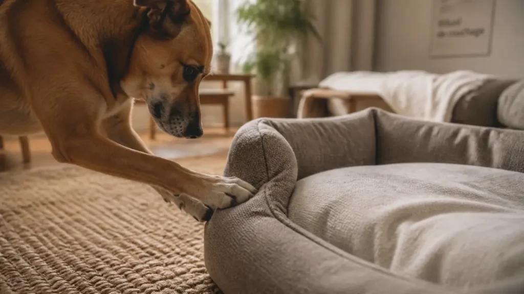 Pourquoi mon chien gratte son panier ? Instinct de nidification, confort et signaux à surveiller