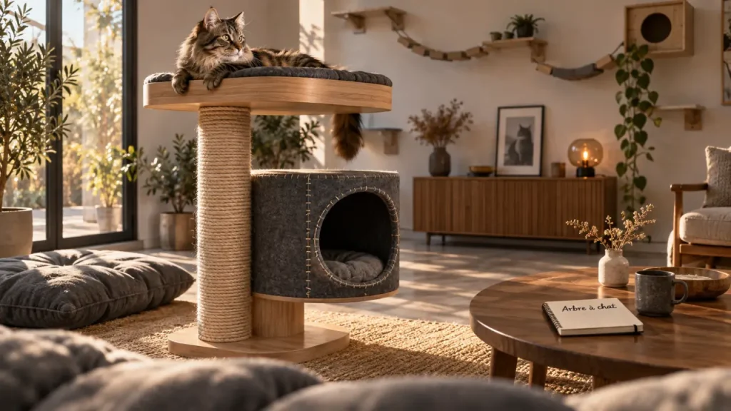 Un arbre à chat meuble qui combine hauteur, confort et gain de place