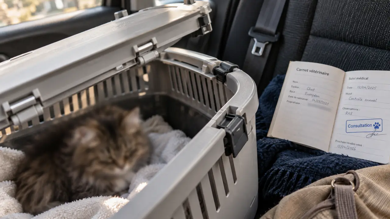 caisse de transport chat rigide dans une voiture, pour trajet sûr