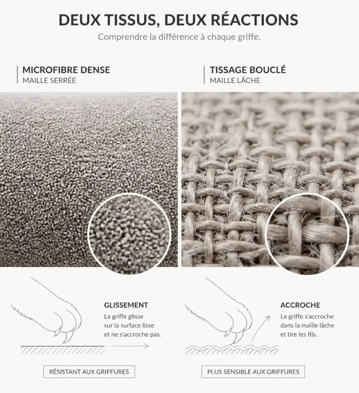 Comparaison texture tissu canapé pour chat résistant aux griffures