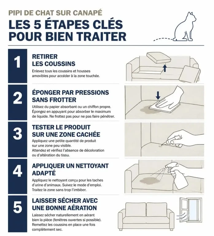 Étapes pour nettoyer un pipi de chat sur canapé sans l’étaler