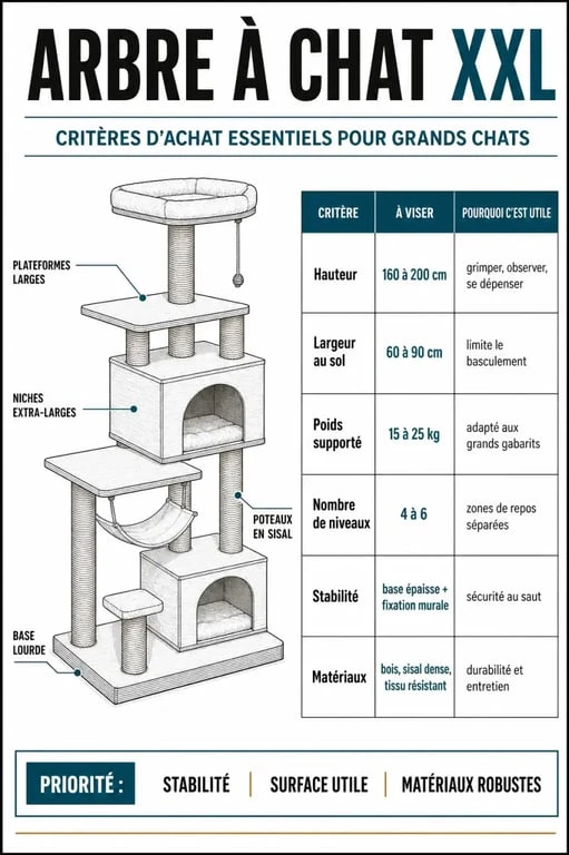 Arbre a chat xxl : visuel comparatif des critères de choix pour grand chat et plusieurs chats