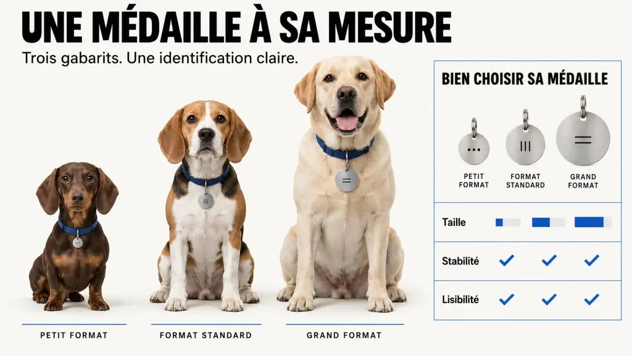 Médaille pour chien personnalisée adaptée à différents gabarits et supports