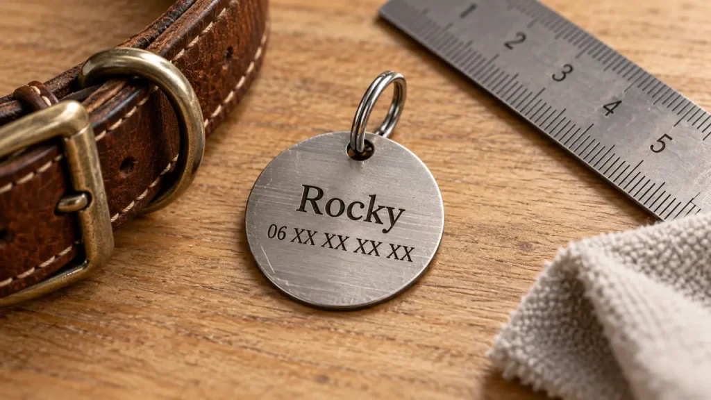 Médaille pour chien personnalisée : le nom et le téléphone avant le style