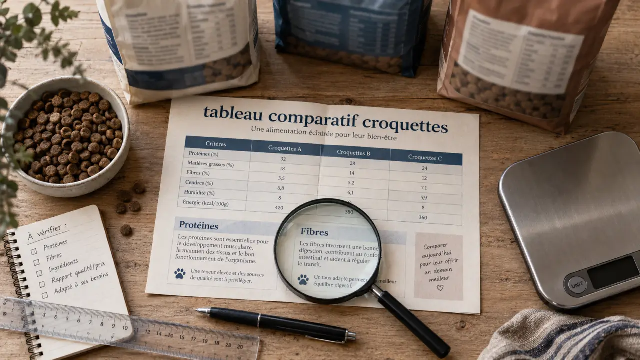 Tableau comparatif croquettes chien, ingrédients et nutrition