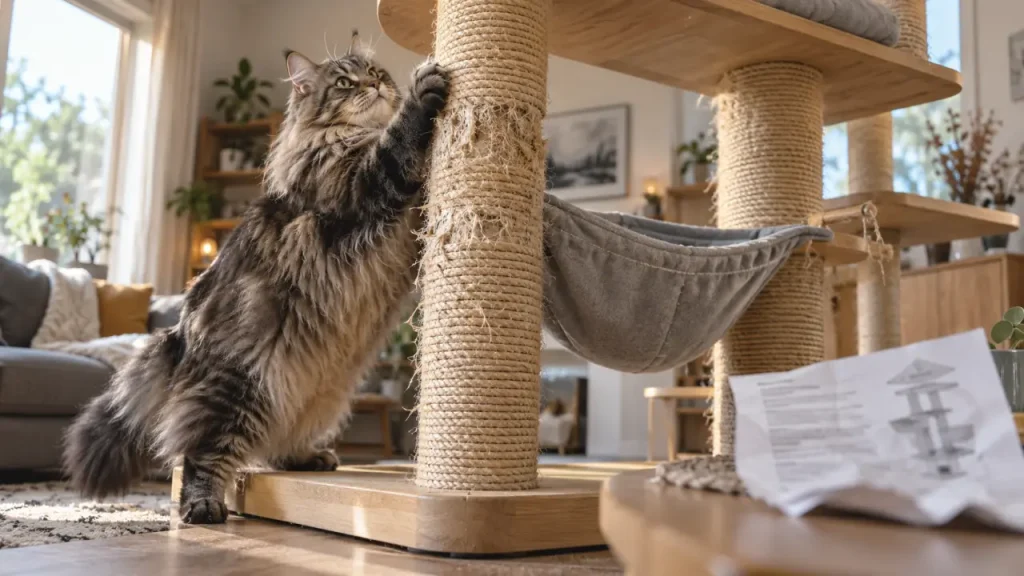 Un arbre à chat pour Maine Coon doit d’abord rester stable et spacieux