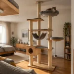 Arbre a chat plafond réglable, base stable au sol