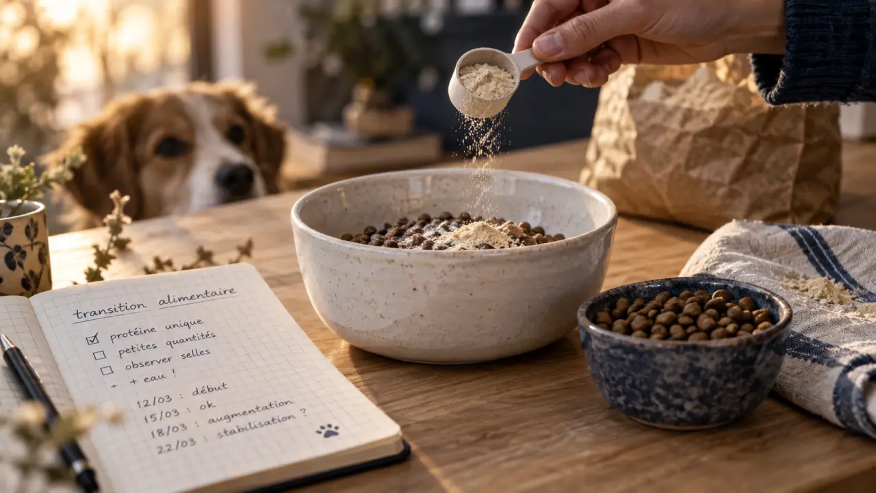 Croquettes allergie chien : gamelle et cuillère, protéines uniques ou hydrolysées