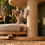 Petit arbre a chat compact stable en sisal, chaton qui griffe le poteau